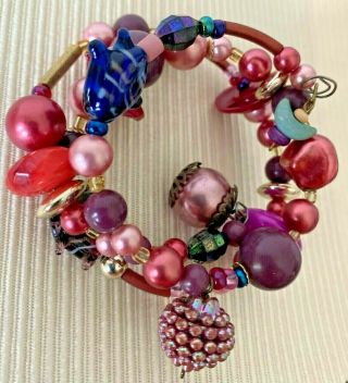 Vintage Coil Bracelet Murano Glass Beads And Other Beads