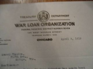Vtg Movie Letterhead 4/9/1919 War Loan Organization Victory Loan Success