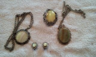 Vintage Bundle Of Delicate Filigree Agate Gemstone,  Mother Of Pearl,  Jewellery