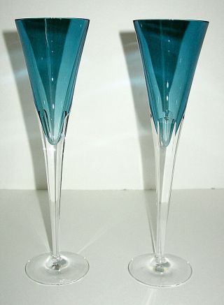 Contemporary Crystal Champagne Flutes Glasses Set Of 2 Made In Hungary 11 "