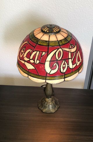 Vintage Coca Cola " Stained Glass " Tiffany Style Like Plastic Shade Lamp