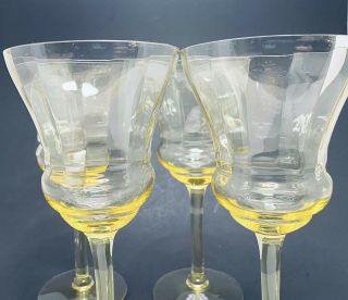 VINTAGE OPTIC PANEL DEPRESSION GLASS Set of 4 Yellow Wine/Water Goblets 7 3/8 