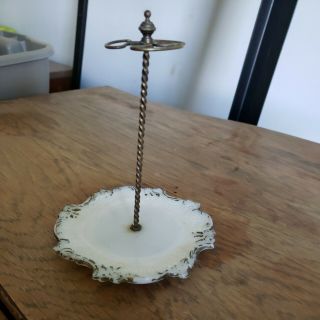 Vintage Milk Glass Toothbrush Holder With Brass Stand W.  B.  N.  Y.