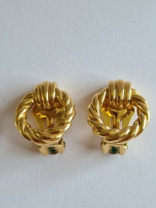 Vintage Christian Dior Rope Twist Earrings - Clip On - Gold Plate