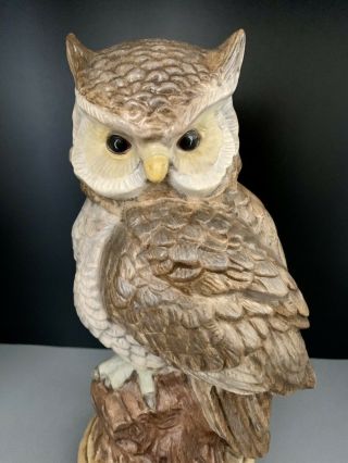 Vintage Large Hand Painted Ceramic Owl Figurine Statue 12” High