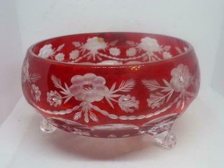 Vintage Red Ruby To Clear Bohemian Czech Cut Crystal Wheel Cut Footed Bowl
