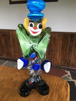 Vintage Murano Art Glass Italy Happy Clown 8 1/2” H Colorful