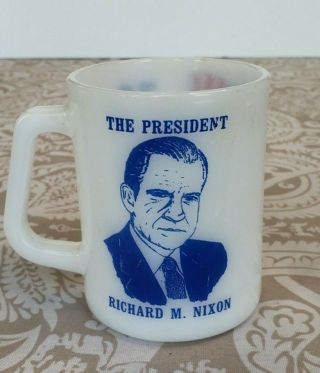 Vintage Federal Glass Richard Nixon Milk Glass Coffee Mug Republican 1972 Cup