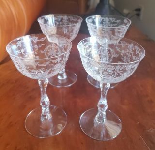 Vintage Fostoria Crystal Clear Etch Navarre Champagne/low Sherbet Glasses Set 4