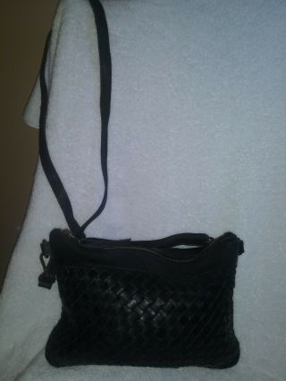 Vintage Viola Castellani Milano Italian Black Woven Leather Crossbody Bag