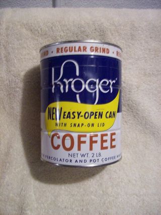 Vintage Kroger Metal Coffee Can 2 Lb Tin - No Lid - Easy Open Can