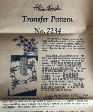 Vtg Orig Alice Brooks Transfer Pattern Embroidery Pansies/floral Pattern 7234