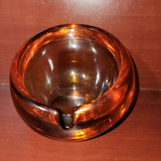 Vintage Viking Heavy Amber Glass Orb Ball Ashtray Mid Century Modern 4 "