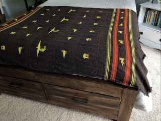 Vintage Hand Woven Tapestry or Blanket,  Cat House Peacock Navajo Bird,  48x68in 2