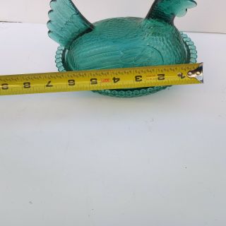 Mid - Century Vintage Indiana Glass Blue Green Hen on Nest Candy Dish 3