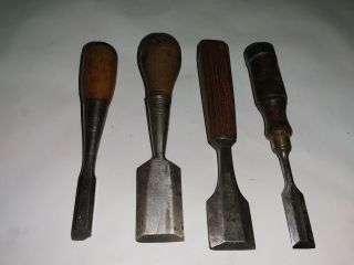 4 Vintage Wood Chisels 6 1/2 "