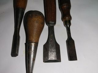 4 Vintage Wood Chisels 6 1/2 