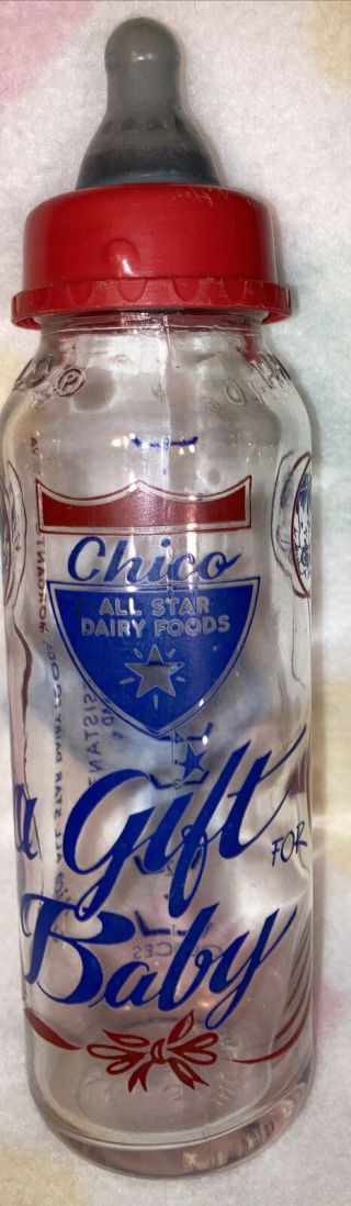 Vintage Chico All Star Dairy Foods Hi - Lo Baby Bottle Angels 8 Oz Morgantown,  Wva