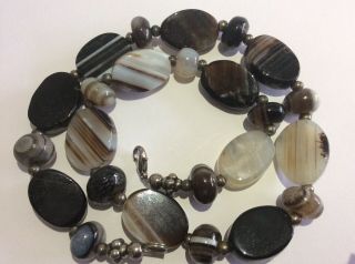 Vintage Jewellery Gorgeous Banded Black Chocolate Scottish Agate Bead Necklace