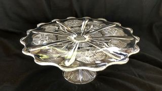 Vintage L.  G.  Wright Glass Clear Paneled Thistle Pedestal Cake Stand 11 1/2”