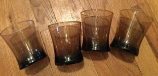 4 Vintage Mid Century Smoke Brown Hourglass Rocks Glasses Glassware 2