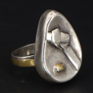 Vtg Sterling Silver & Brass - Handmade Hammered Knot Abstract Ring Size 6 - 5.  5g