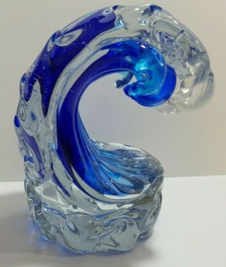 Dynasty Gallery Art Glass Wave Paperweight Ocean Nautical Tiki Blue