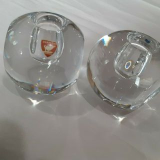Orreforst - (set Of 2) Hand Blown Crystal Candle Holders/paperweights (signed)