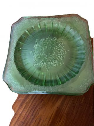 Set Of 8 Vintage Jeannette Glass Co.  Adam Green Square Salad Plates