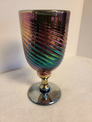 Rick Strini Wine/Water Goblet - Swirled Cobalt Blue & Iridescent - Signed 2