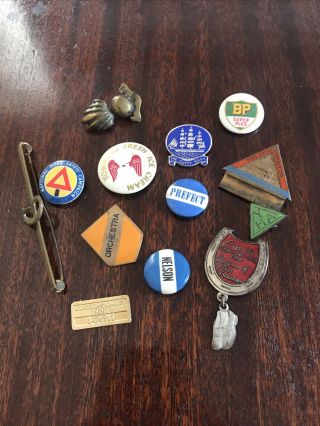Selection Of Vintage Badges Prefect Clarks Shoes Ford Bp