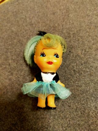 Vtg 60s Liddle Kiddle Clone Doll Blue Hair Brooch Pin Jewelry Japan 3 " H