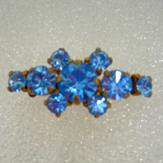 Germany Vintage Blue Flower Brooch Pin Rhinestone Gold Tone Costume Jewelry