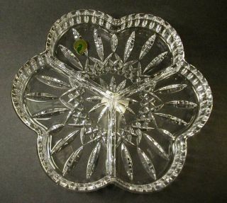 W/ Sticker Waterford Crystal Lismore Clover 3 Part Divided Dish Plate