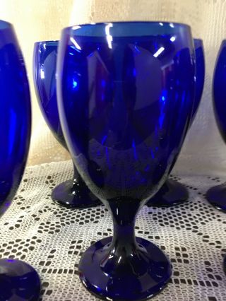 Vintage Blown Cobalt Blue 7” Iced Tea Glasses Water Goblets Set Of (8)