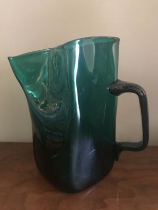 Blenko American Art Glass Fluted Dark Green 8 3/4 “ Vase Mid Century Modern