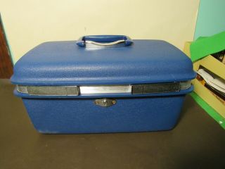 Vtg Samsonite Royal Traveller Train Case Makeup Hardcase Blue