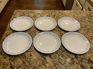 Set Of 6 Corelle Morning Blue Salad Lunch Luncheon Plates 8.  5” Blue Flowers Band