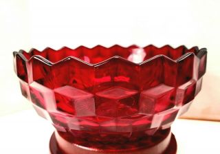 Red Fostoria Glass Cubist Serving Bowl 8in