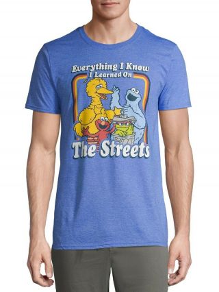 Sesame Street Everything I Know I Learned On The Streets Blue T - Shirt Size XL 3