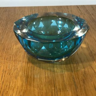 Murano Mandruzzatu Faceted Blue Sommerso Glass Geode Bowl