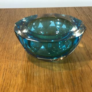 MURANO MANDRUZZATU faceted blue SOMMERSO Glass Geode Bowl 2