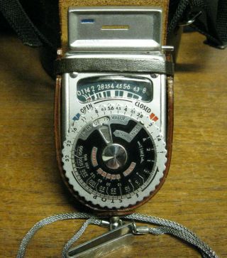 Vintage Sekonic Light Meter Model L - 6 W/leather Case & Metal Chain Made In Japan