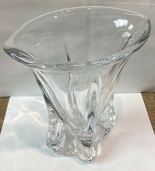 Art Vannes France,  Art Crystal Trumpet Vase,  Hand Blown,  Signed 8.  75 " Tall