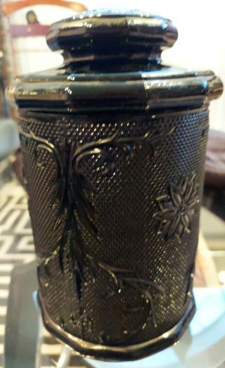 Tiara Exclusive Indiana Glass Black Sandwich Glass Canister With Lid 8.  5 "