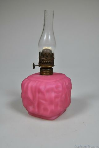 4q 1800s Drape / Sylvan Kerosene Miniature Lamp Pink Glass