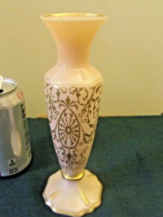 Signed Cambridge Glass Crown Tuscan 8 " Hp Gold Patterned Vase