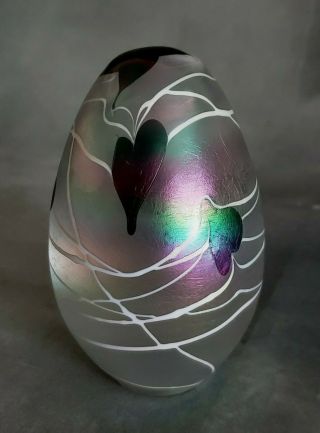 Vintage 4 " Tall Iridescent Hearts & Vine Egg Shaped Paperweight By Fenton?