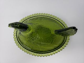 Mid - Century Vintage Indiana Glass Green Carnival Hen on Nest Candy Dish Easter 2