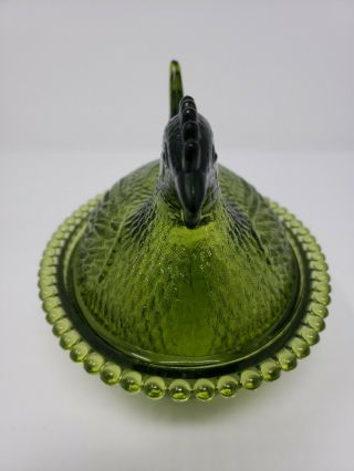 Mid - Century Vintage Indiana Glass Green Carnival Hen on Nest Candy Dish Easter 3